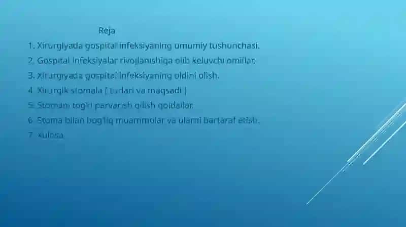 Xirurgiyada gospital infeksiyaning profilaktikasi. Xirurgik stomani parvarish qilish. 2