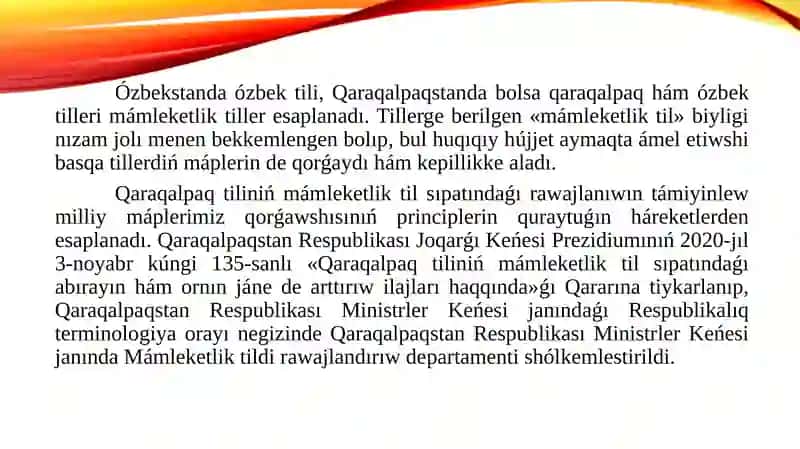 Qaraqalpaq tiliniń mámleketlik til sıpatı 2