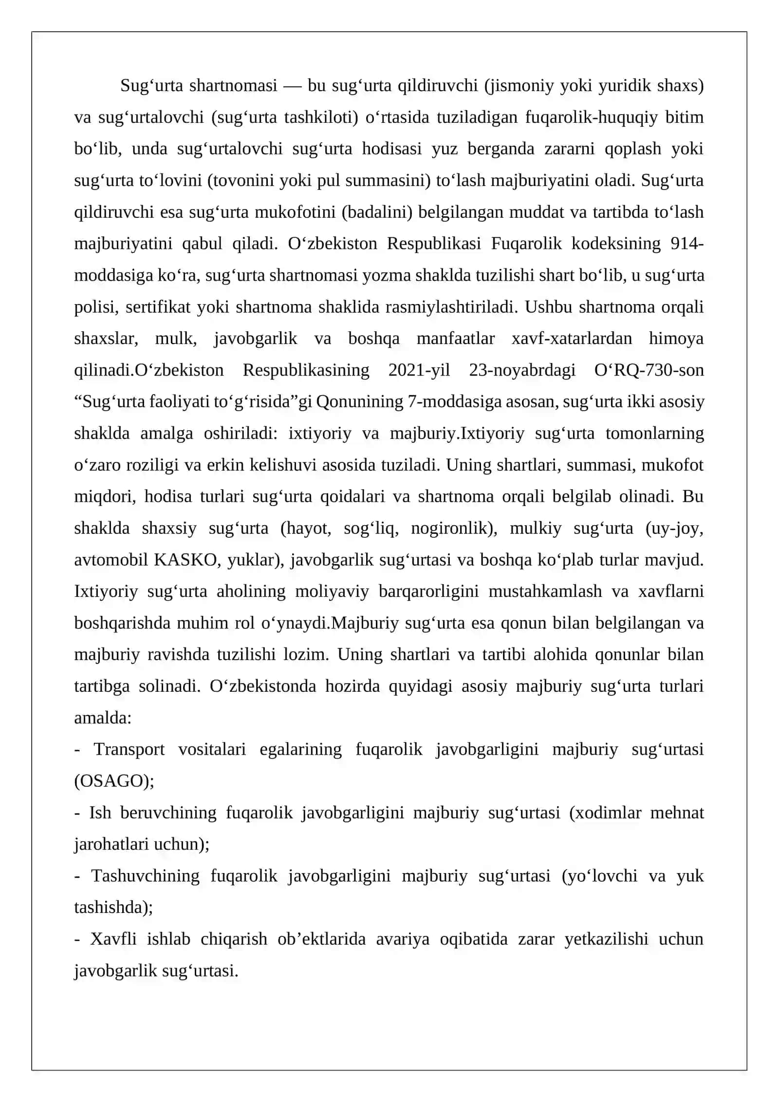 Sug‘urta shartnomasi tushunchasi va turlari 2