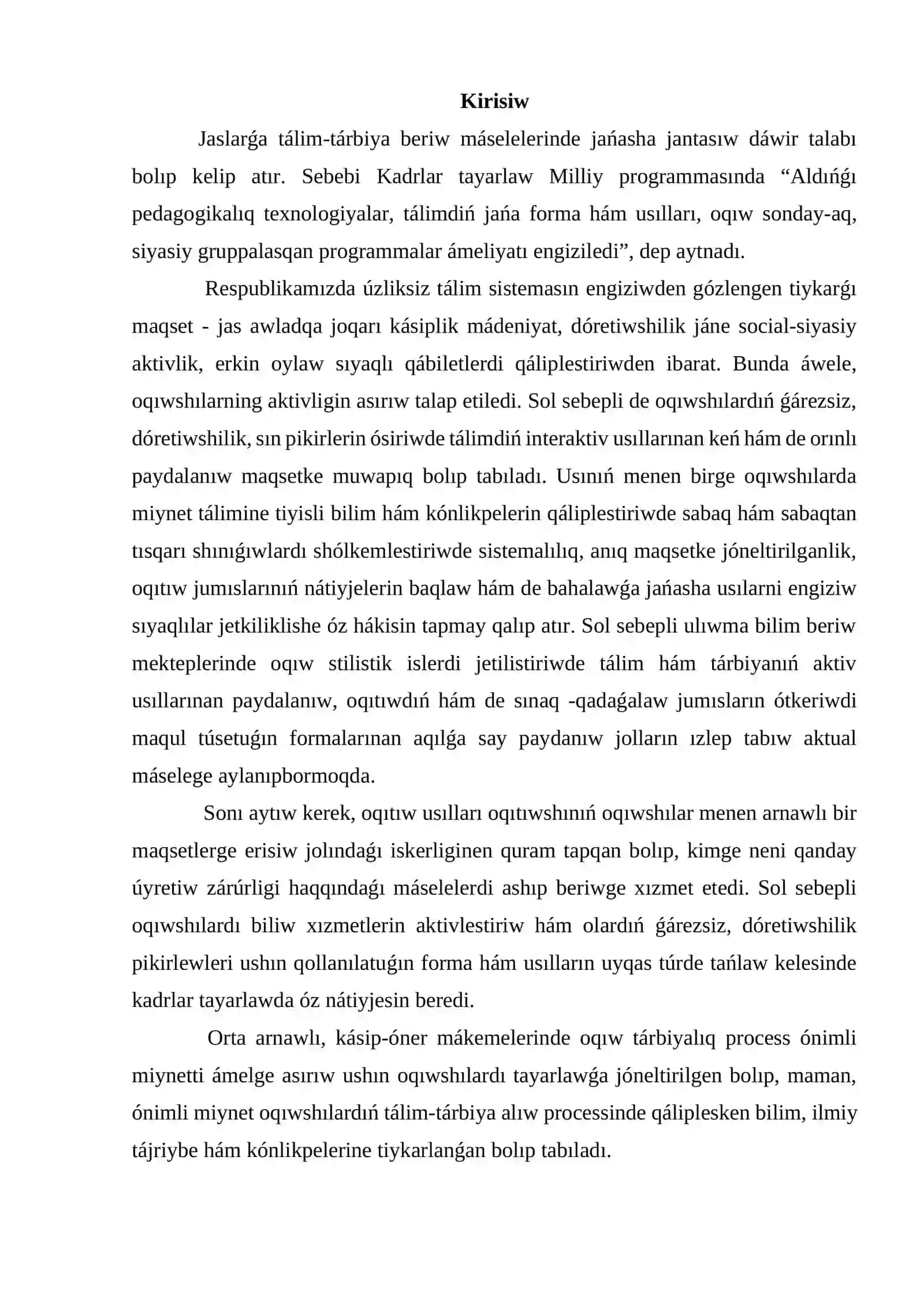 Baslawısh klass oqıwshılarınıń bilim, kónlikpe hám ilmiy tájriybelerin tekseriw ushın materiallar tayarlaw 2