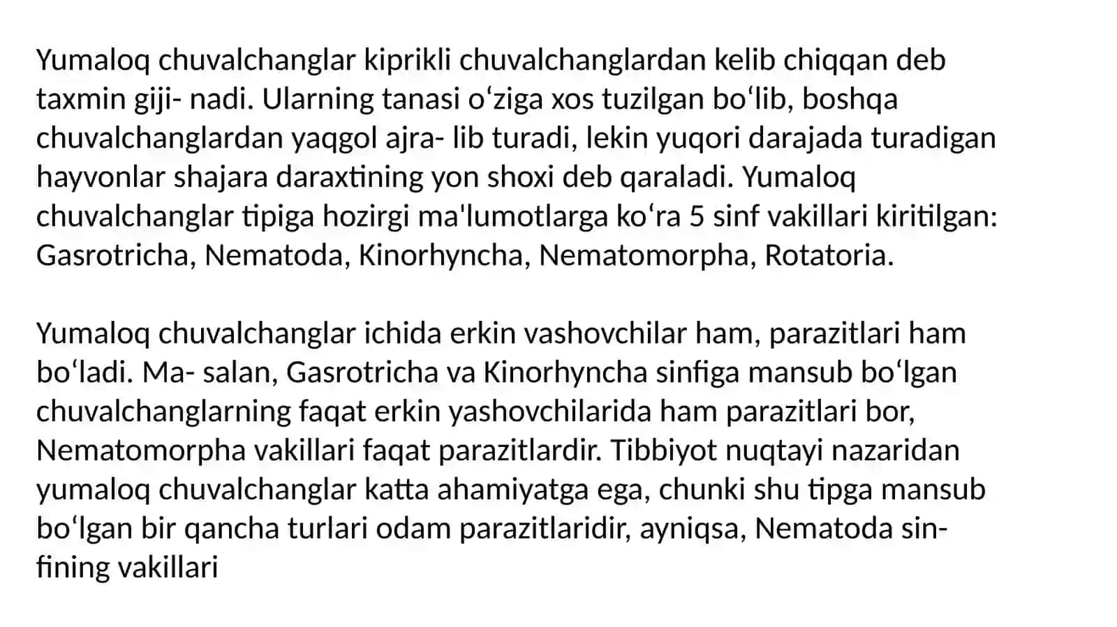 Yumaloq chuvalchanglar (NEMATHELMINTHES) 2