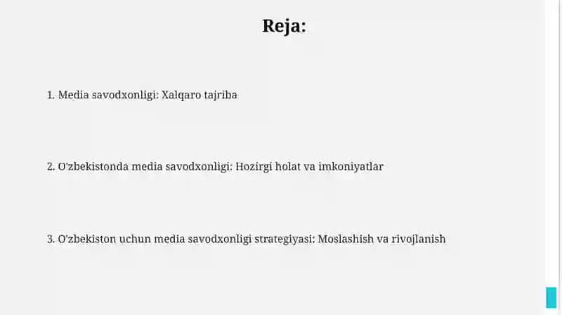 Media savodxonligi bo'yicha xalqaro tajriba va uni O'zbekistonga moslash 2