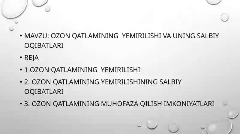 OZON QATLAMIning  YEMIRILISHI va uning SALBIY OQIBATLARI 2
