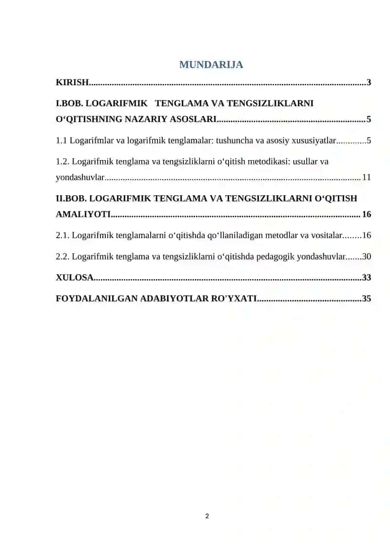KURS ISHI - Logarifmik tenglamalar 2
