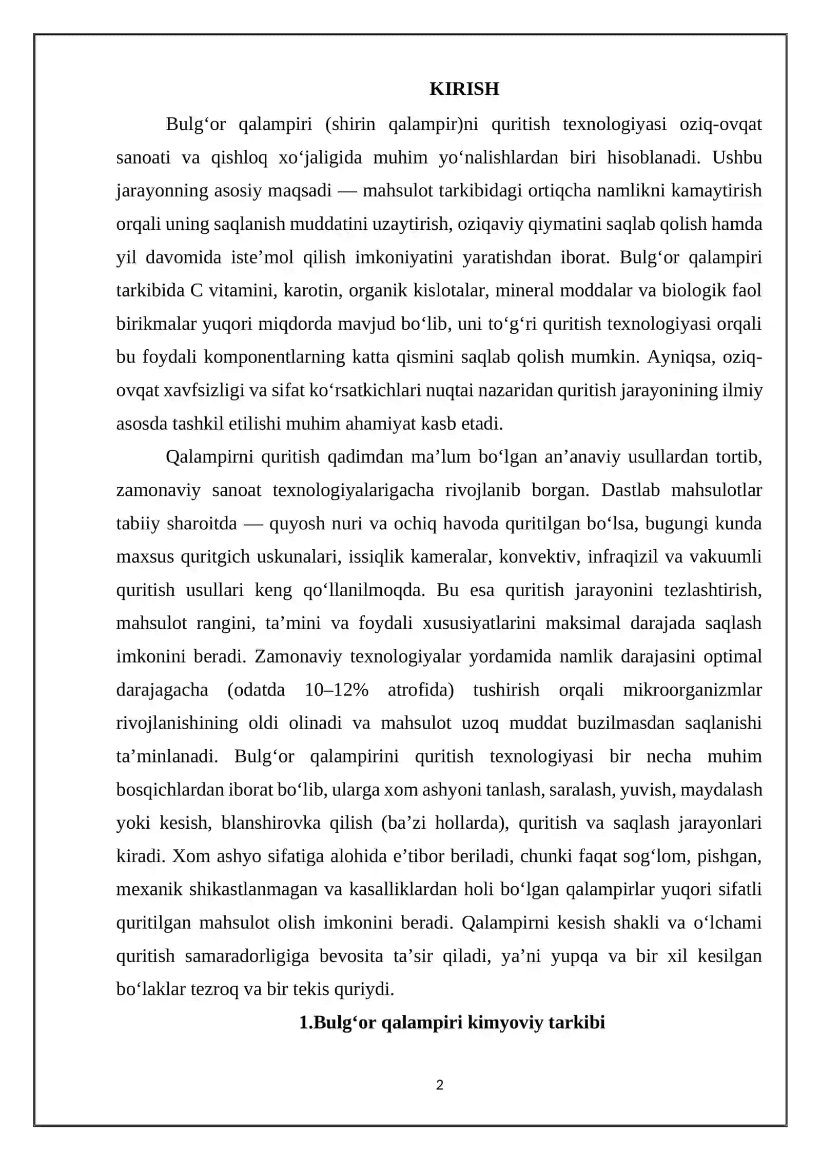 Bulgʻor qalampiri quritish texnalogiyasi 2
