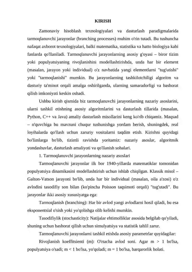 Tarmoqlanuvchi jarayonlarni tashkil etish (algoritm va dasturlari) 2