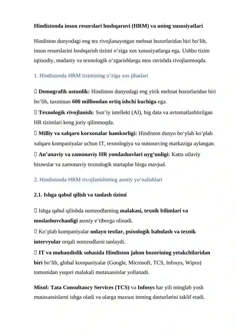 Hindistonda inson resurslari 2