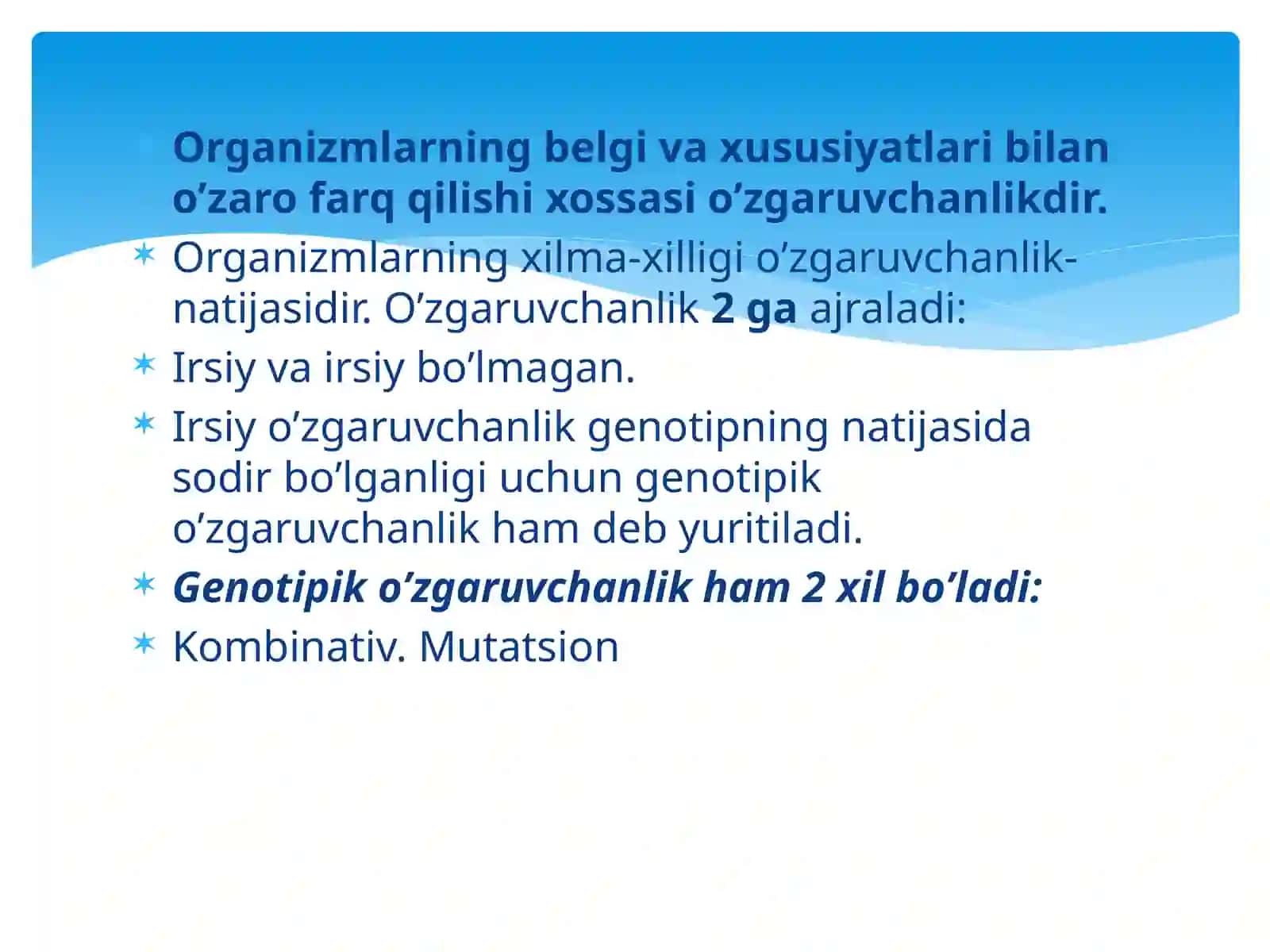 O‘zgaruvchanlik va uning shakllari 2