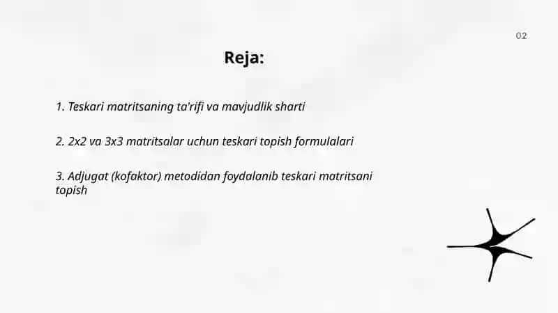Teskari matritsani topish. Matritsani rangini hisoblash 2