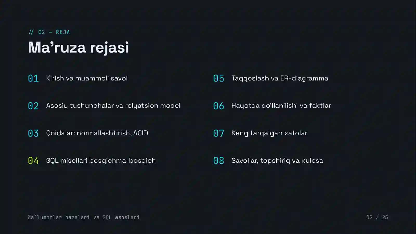 Ma’lumotlar bazalari va SQL asoslari 2