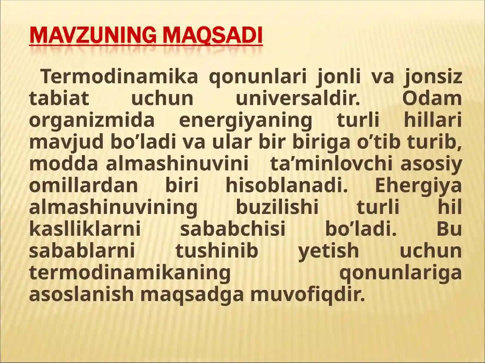 Termodinamika fani va uning vazifalari 2