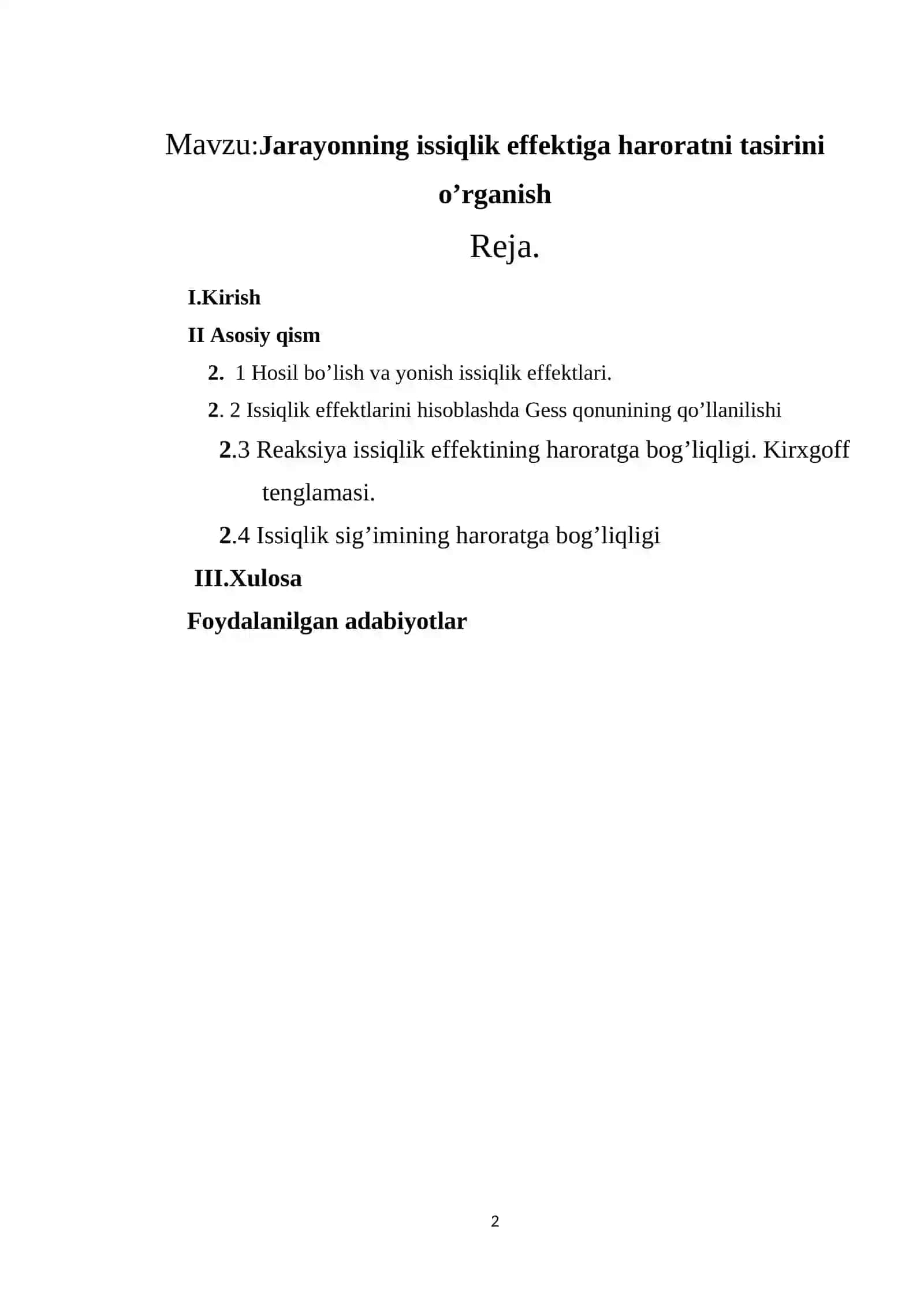Jarayonning issiqlik effektiga haroratninng tasirini o’rganish 2