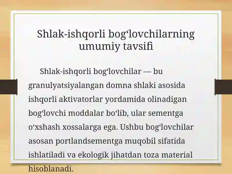 Shlak-ishqorli bog'lovchilar ishlab chiqarish 2