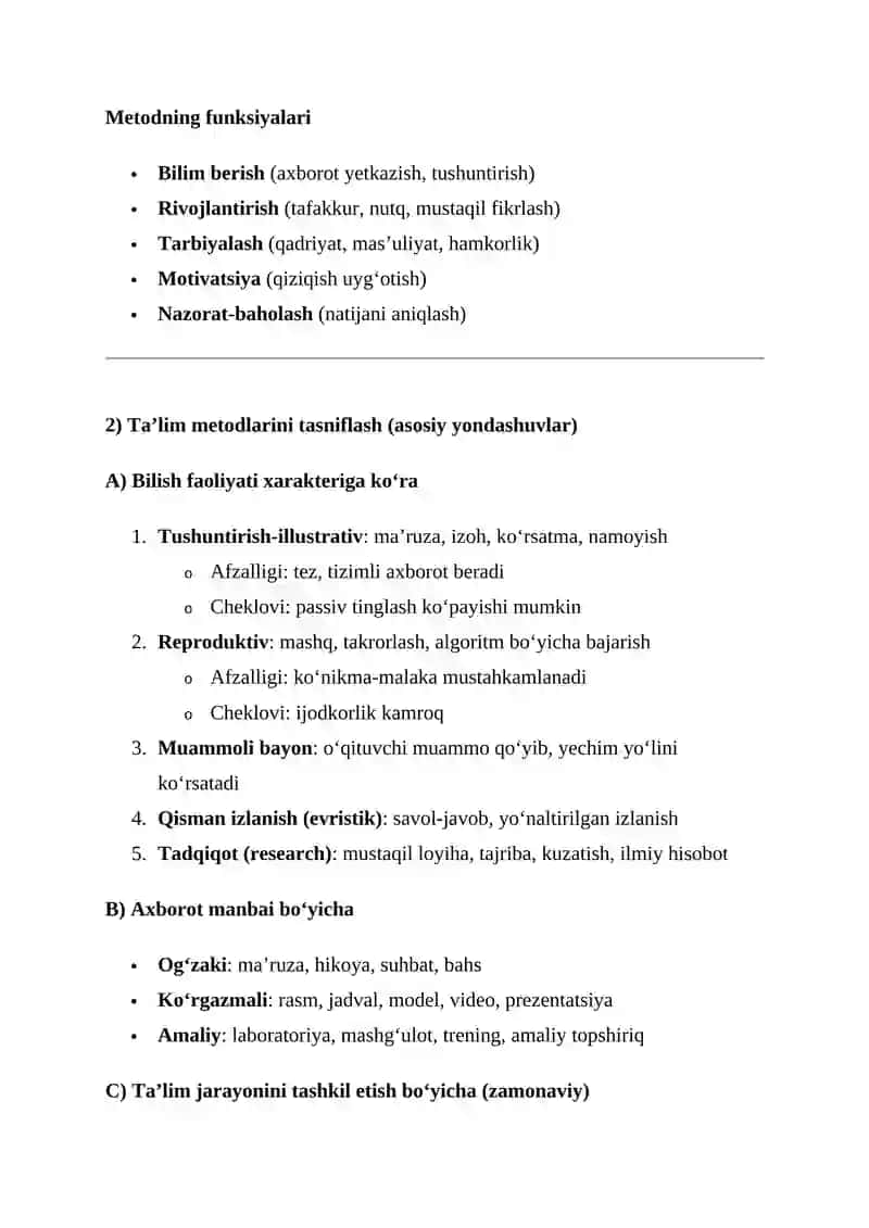 Ta'lim metodlari va vositalarini tahlil qilish 2