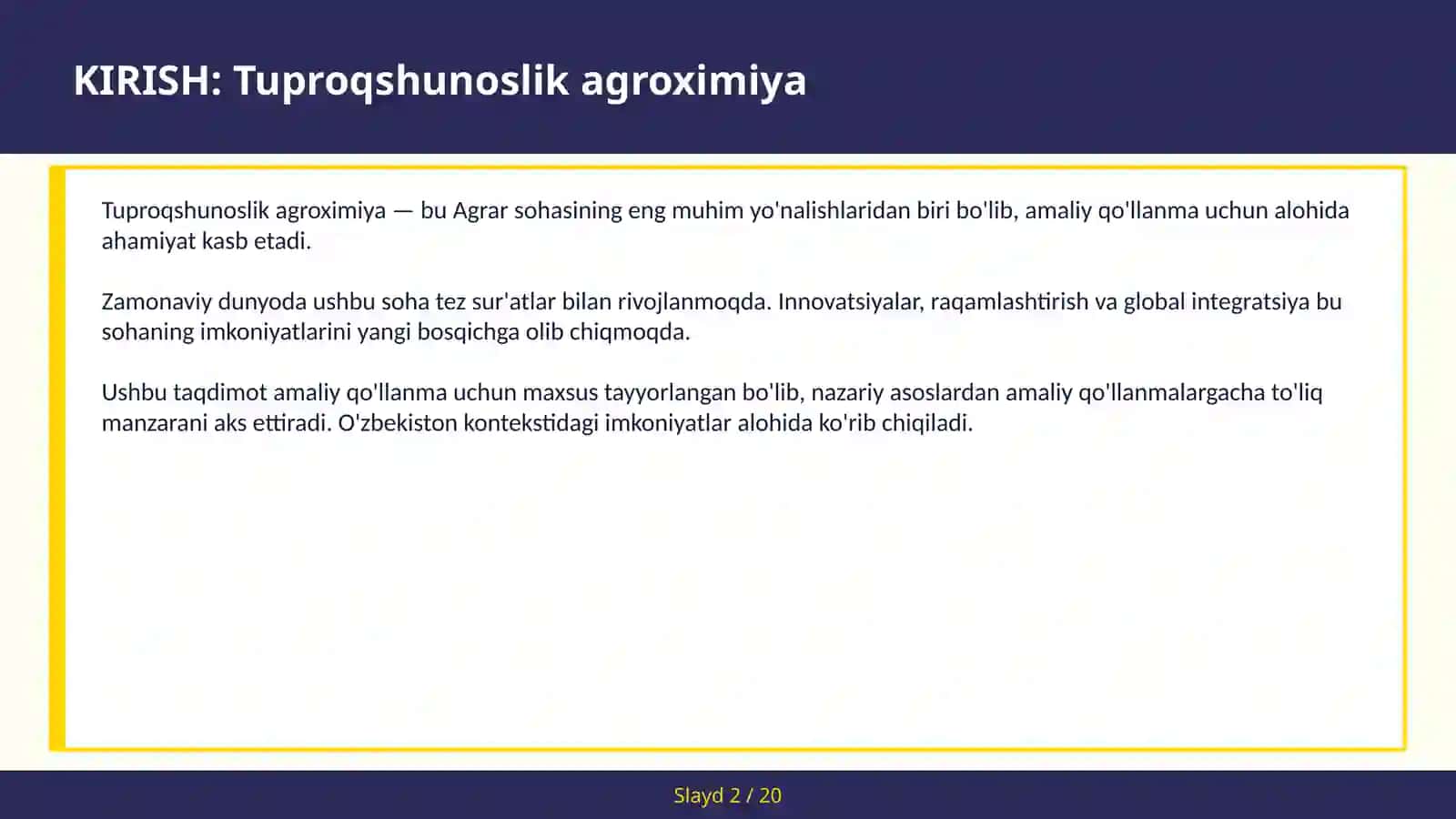 Tuproqshunoslik agroximiya 2