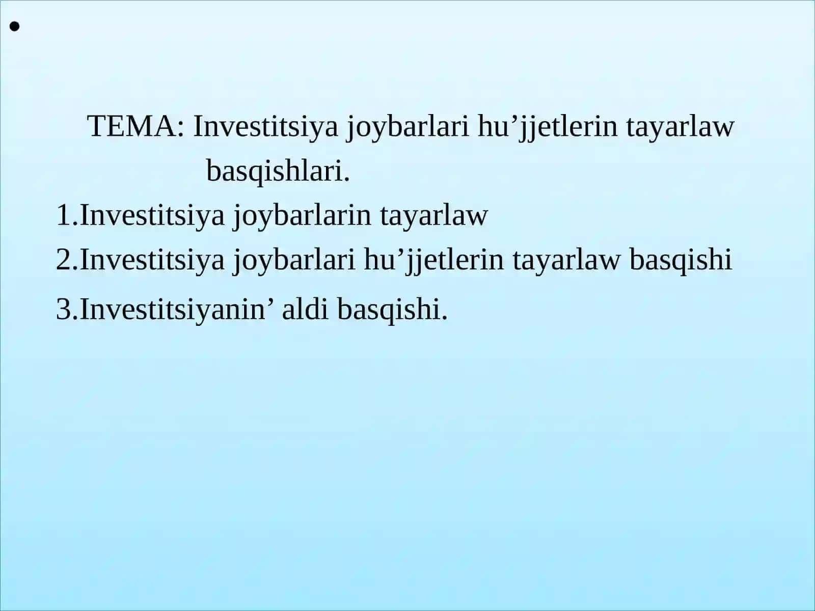 INVESTITSIYA JOYBARLARI ANALIZI 2