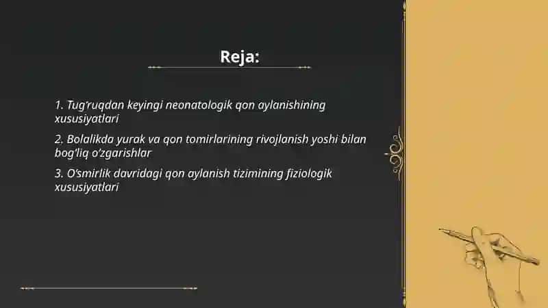 Qon aynalish tizmning yosh xususiyati va gegenyasi 2