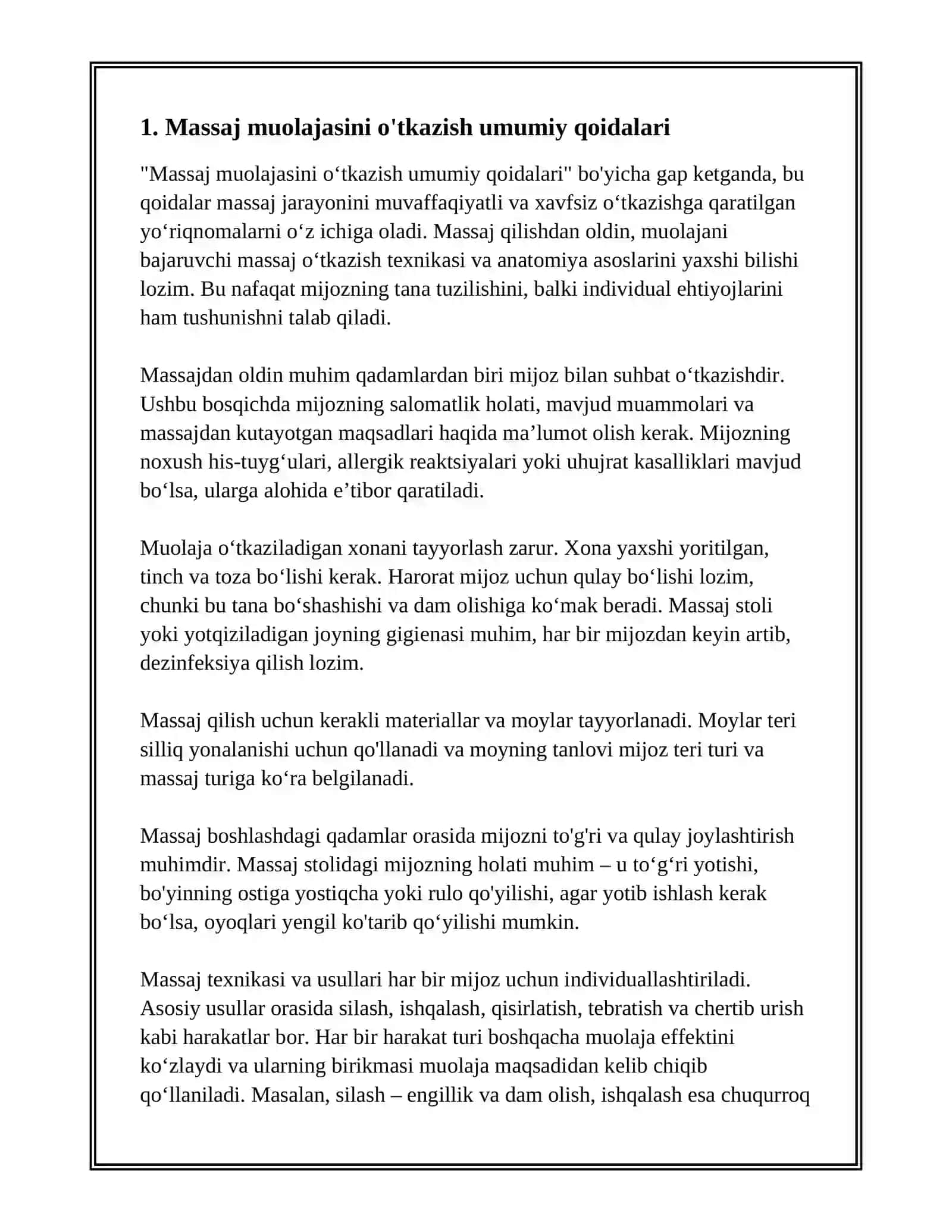 MASSAJ MUOLAJASINI ÕTKAZISH QOIDALARI 2