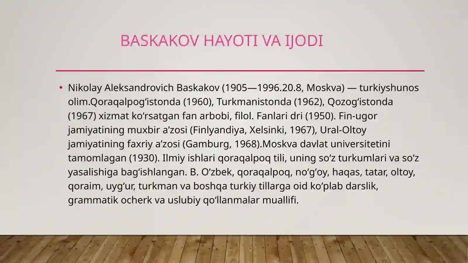 Baskakov Tasnifi 2