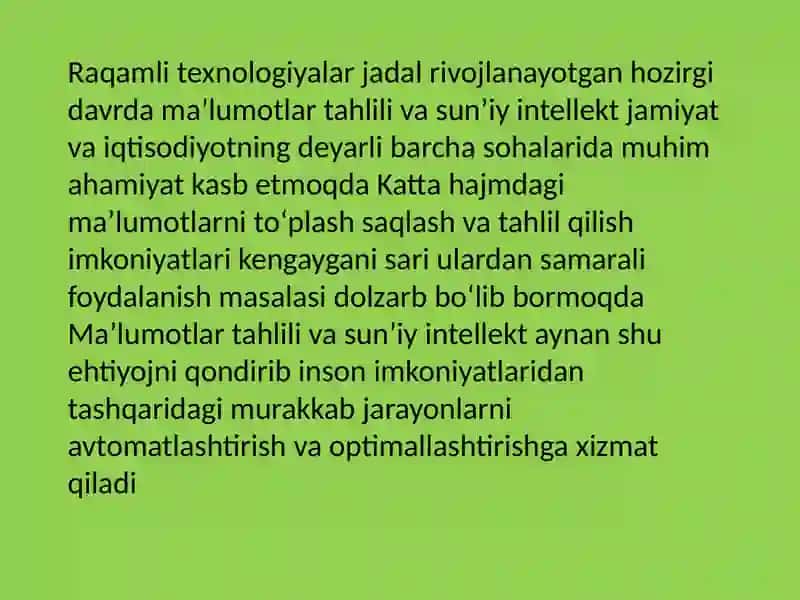 Maʼlumotlar tahlili va Sunʼiy intellekt 2