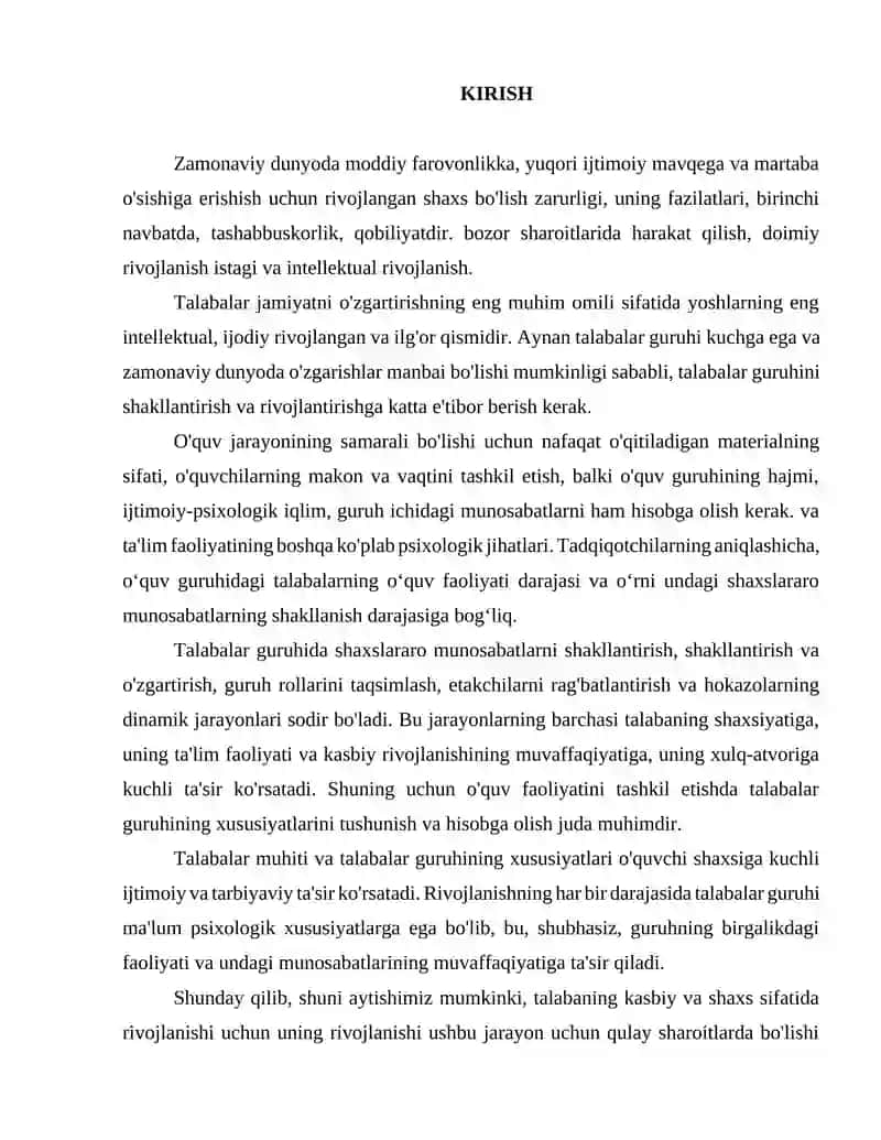 Kichik guruhlar va talabalar guruhlari tashkil etish 2