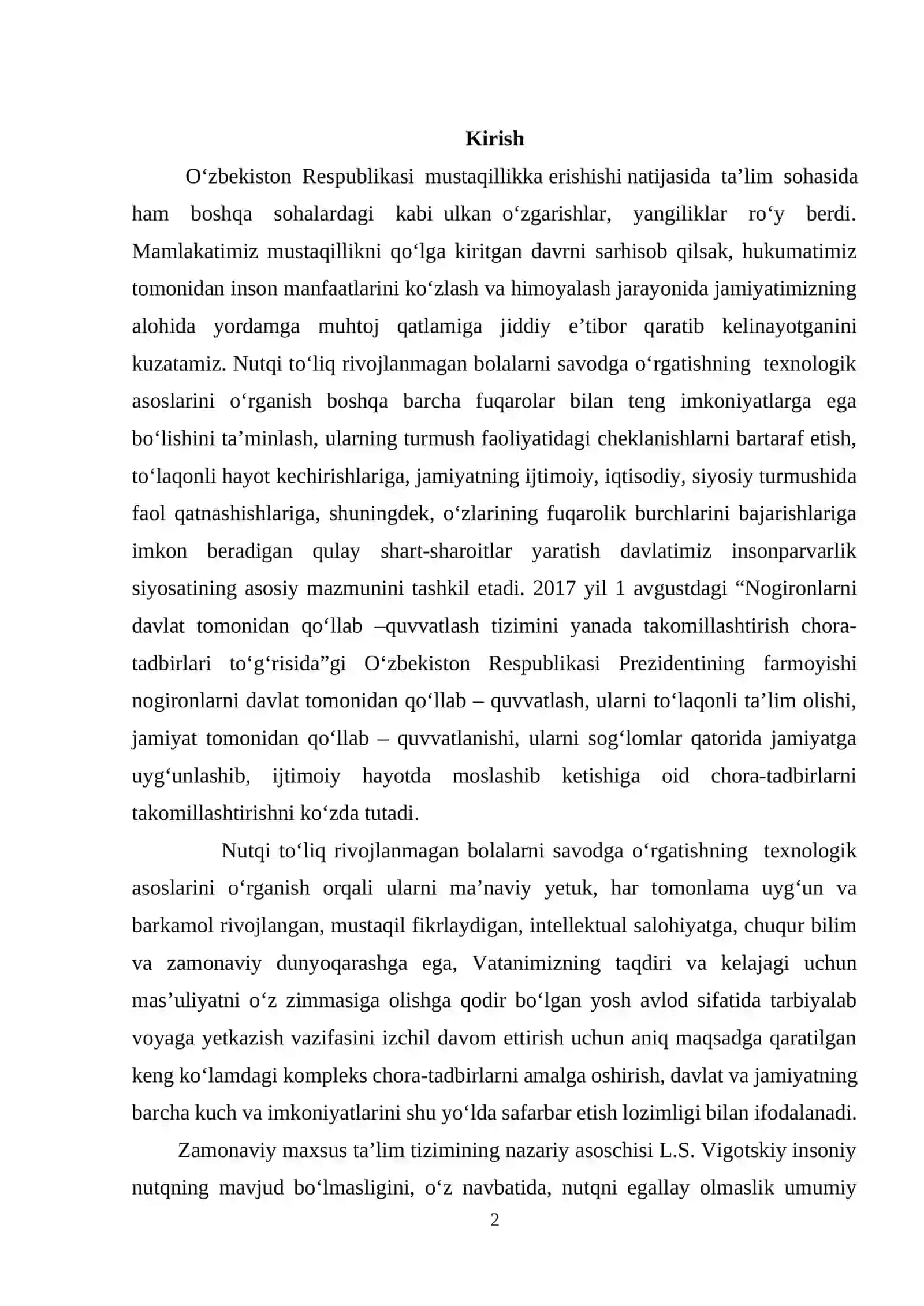 . Og‘ir nutq kamchiligiga ega bolalarning ijtimoiy moslashuvida zamonaviy yondashuvlar……………………………………………….……… 2