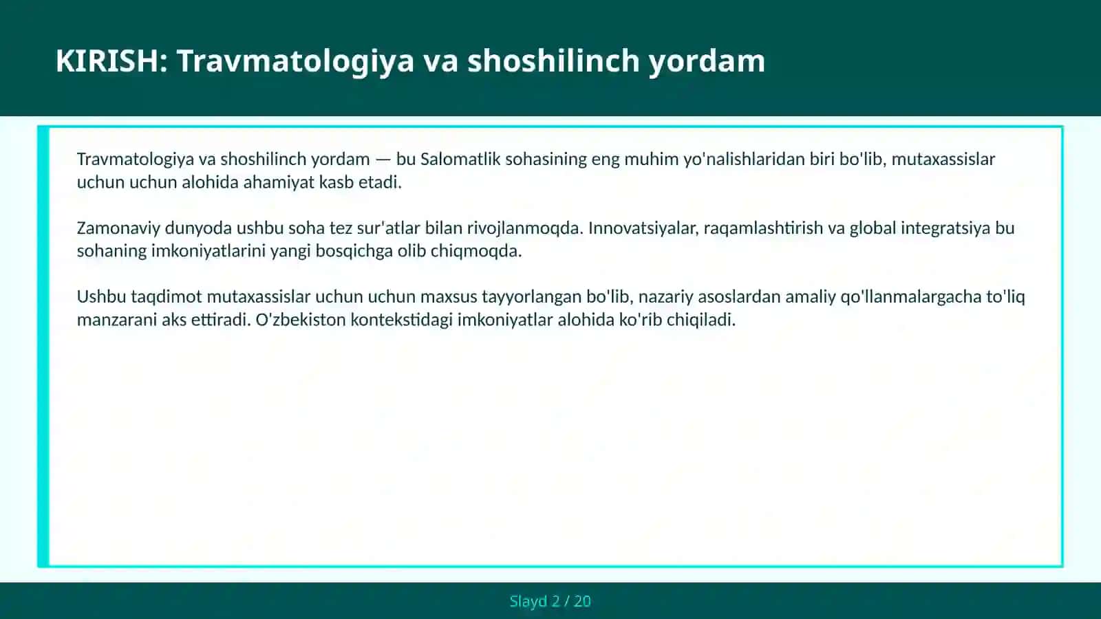 Travmatologiya va shoshilinch yordam 2