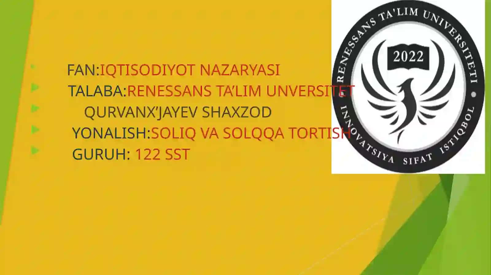FAN:IQTISODIYOT NAZARYASI 2