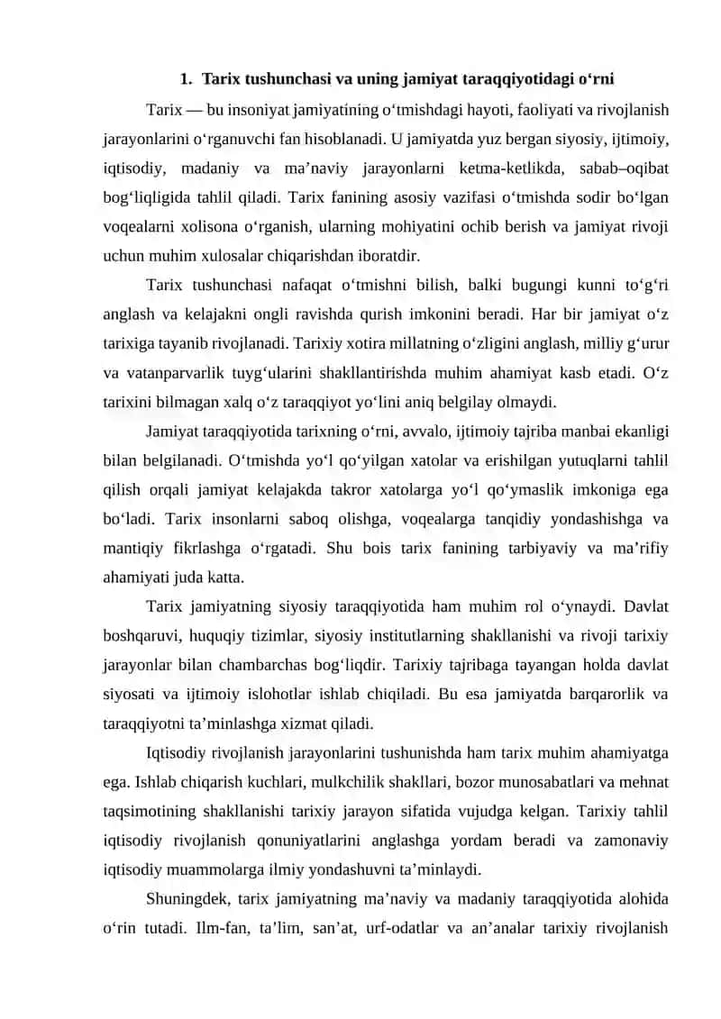 Tarixning jamiyat taraqqiyotidagi o‘rni 2