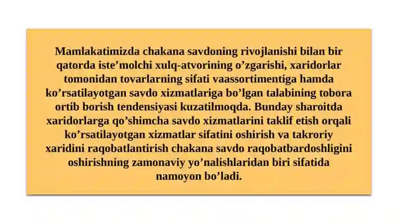 Xaridorlar uchun qo'shimcha xizmatlar 2