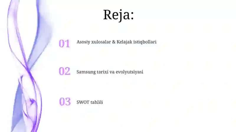 Samsung kompaniyasining yaratilishi va Kompaniyaning swot tahlili 2