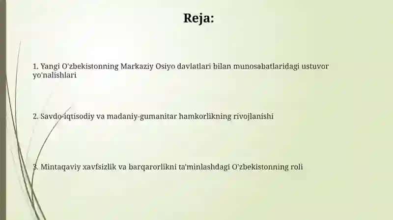 Yangi O'zbekiston orta osiyo davlatlari bilan munosabatlari 2