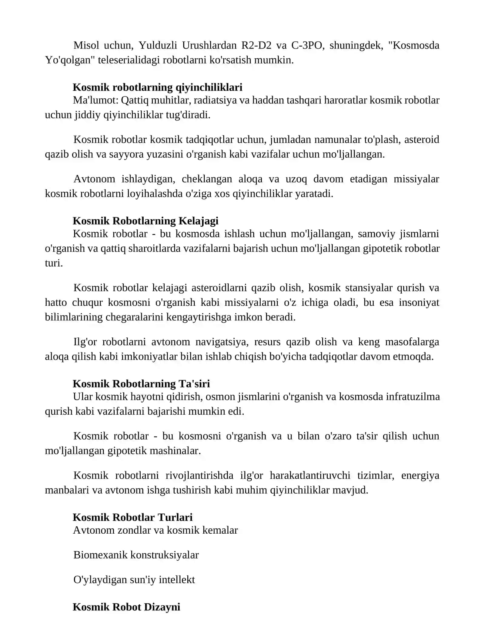 Kosmik robotlar haqida maʼlumot 2