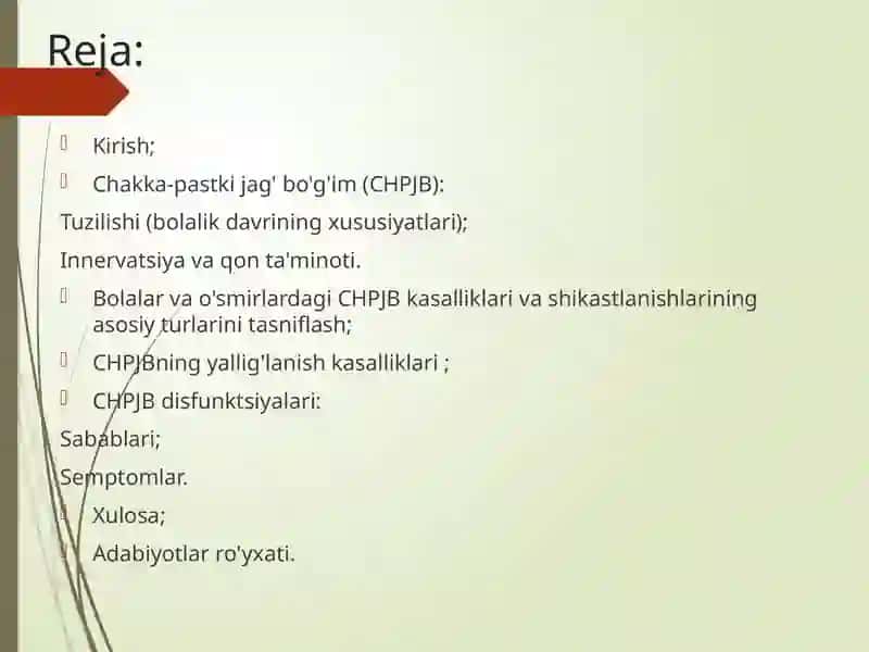 Bolalarda Chakka-pastki jag' bo'g'imning kasalliklari 2