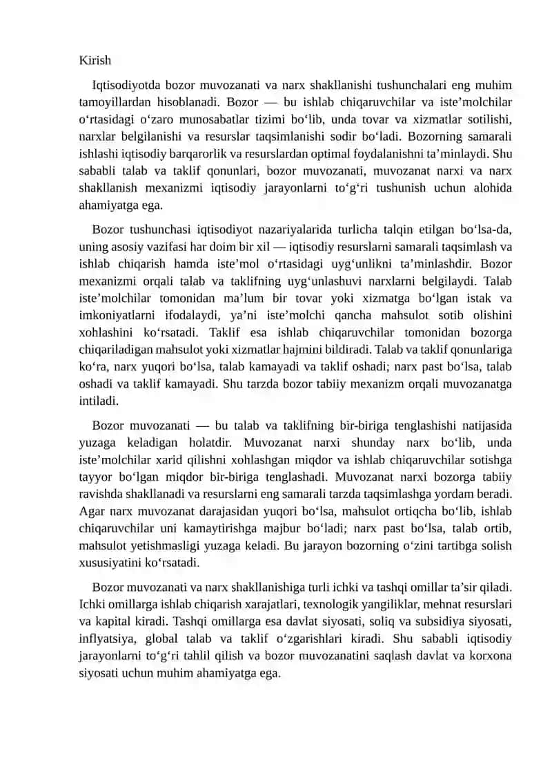 Bozor muvozanati va narx shakllanishi 2