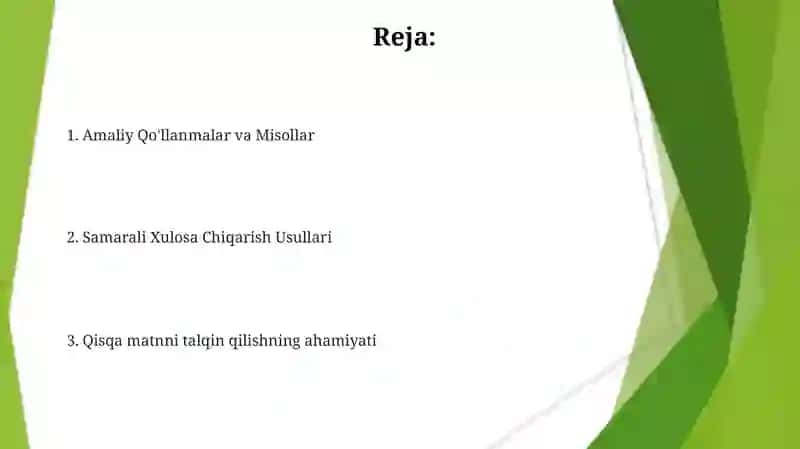 Amaliy Qo'llanmalar va Misollar 2