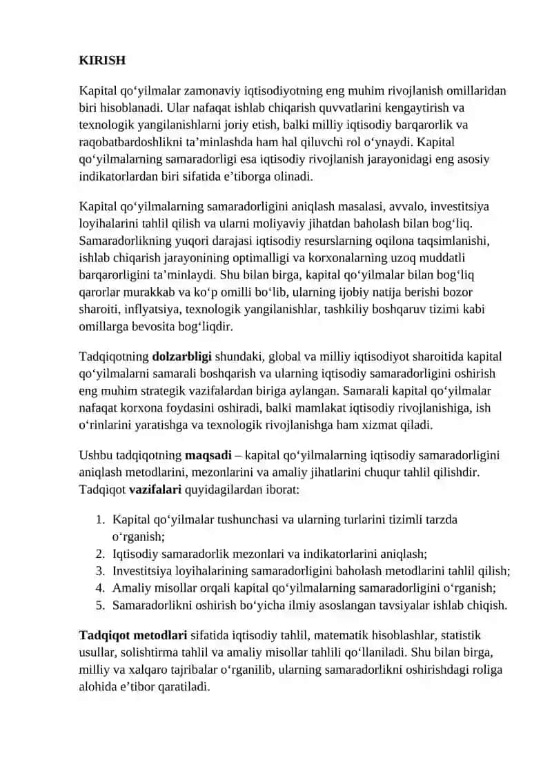 Kapital Qo‘yilmalar Haqida 2