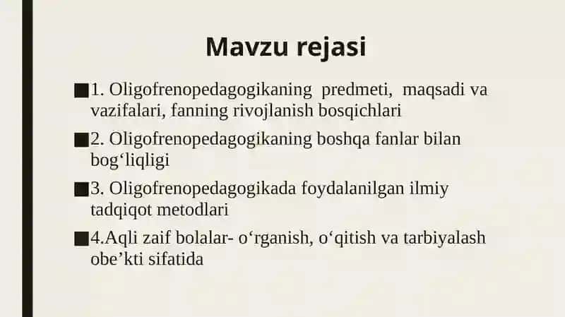Oligofrenopedagogika fanining umumiy masalalari 2