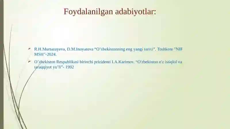 Mavzu: O'zbekistonning o'ziga xos istiqlol va taraqqiyot yo'li 2