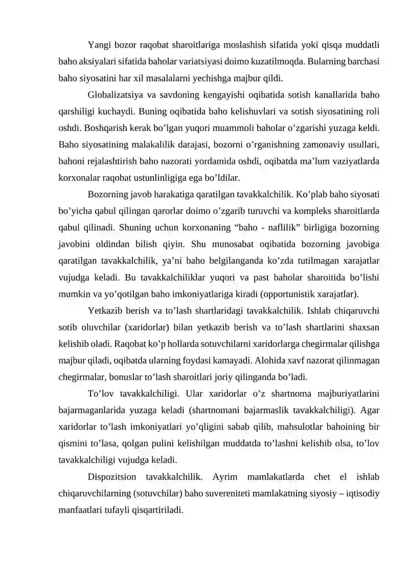Korxonaning baho siyosati 2