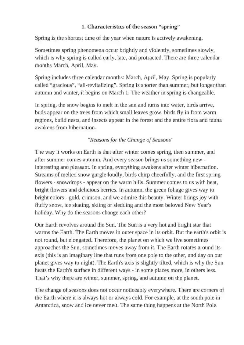 Characteristics of the season "spring" 2