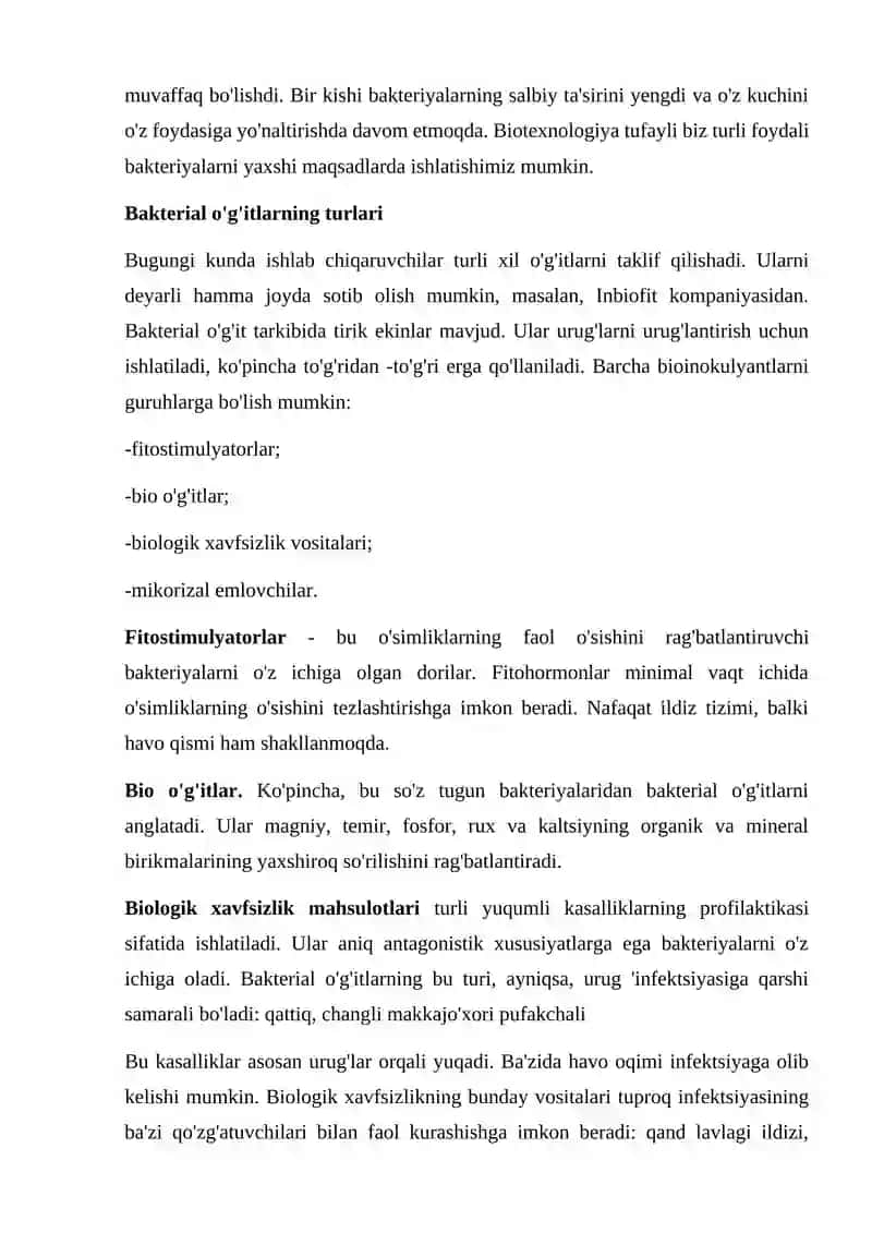 Bakterial o’g’itlar va ularning qo’llanishi 2