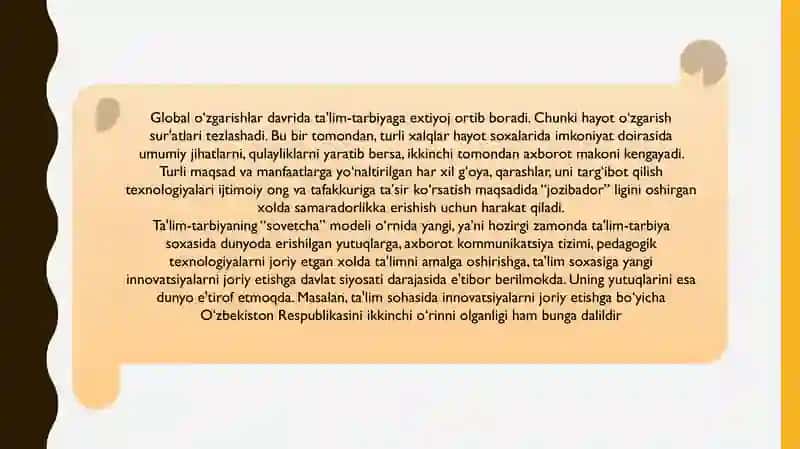 O‘ZBEKISTON TA'LIM TIZIMINING ASOSIY TAMOYILLARINING AHAMIYATI 2