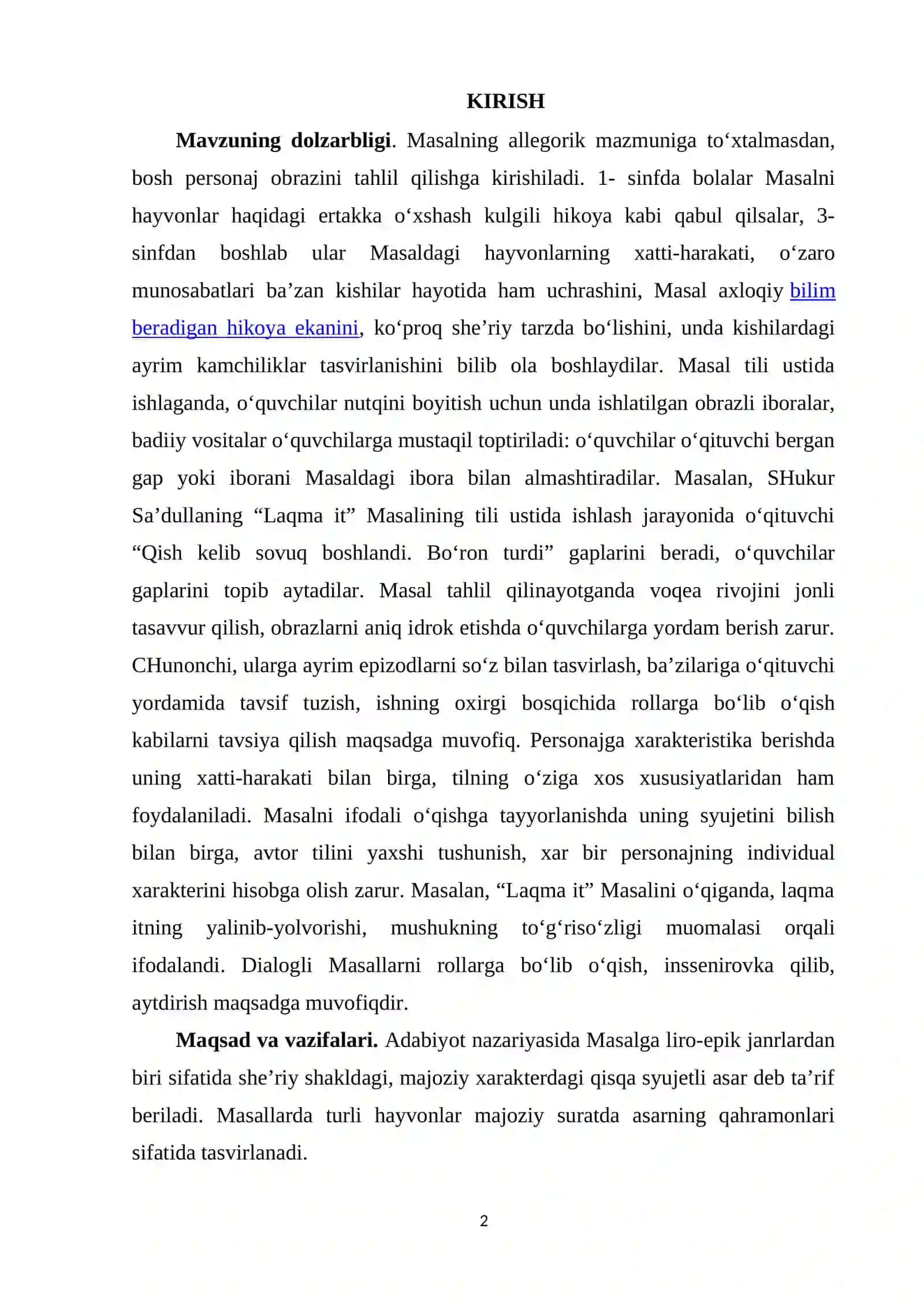 O‘QISH DARSLARIDA MASAL O‘TISH USLUBIYATI (2-SINIF) 2