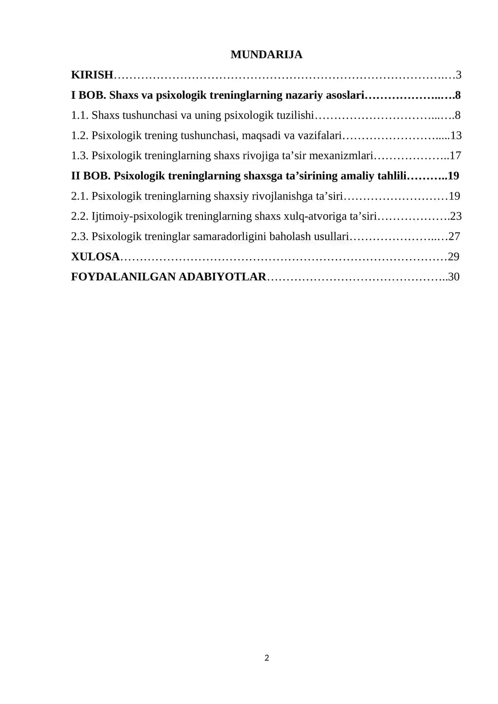 Shaxsga psixologik treninglarning tasiri mavzusida tayyor kurs ishi 2