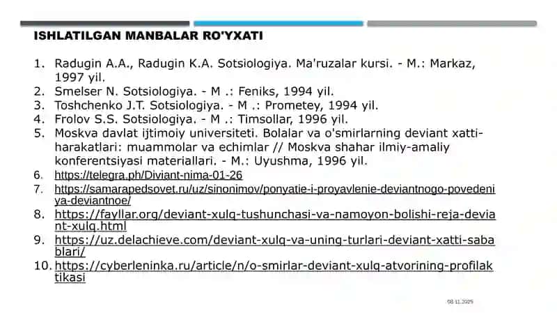 deviant  xatti-harakat,uning xususiyatlari va tasnifi 2