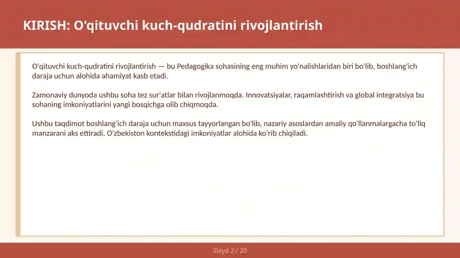 O'qituvchi kuch-qudratini rivojlantirish 2