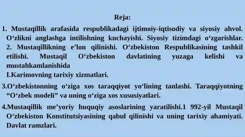 Mustaqil O‘zbekiston Respublikasining tashkil topishi va uning tarixiy ahamiyati 2