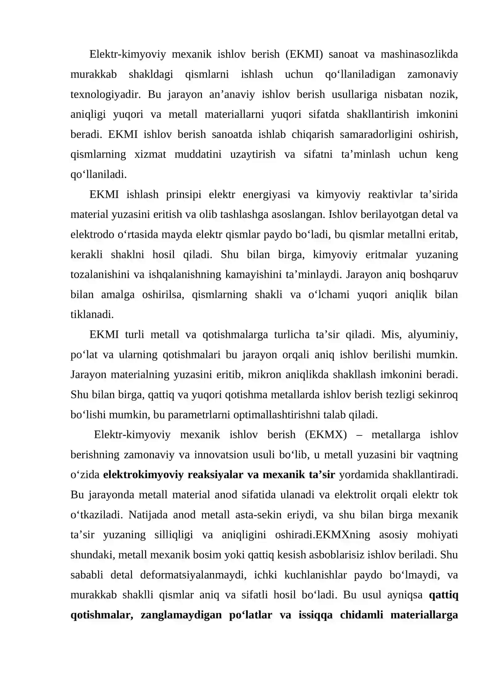 Elektr-kimyoviy mexanik ishlov berish (EKMI) 2