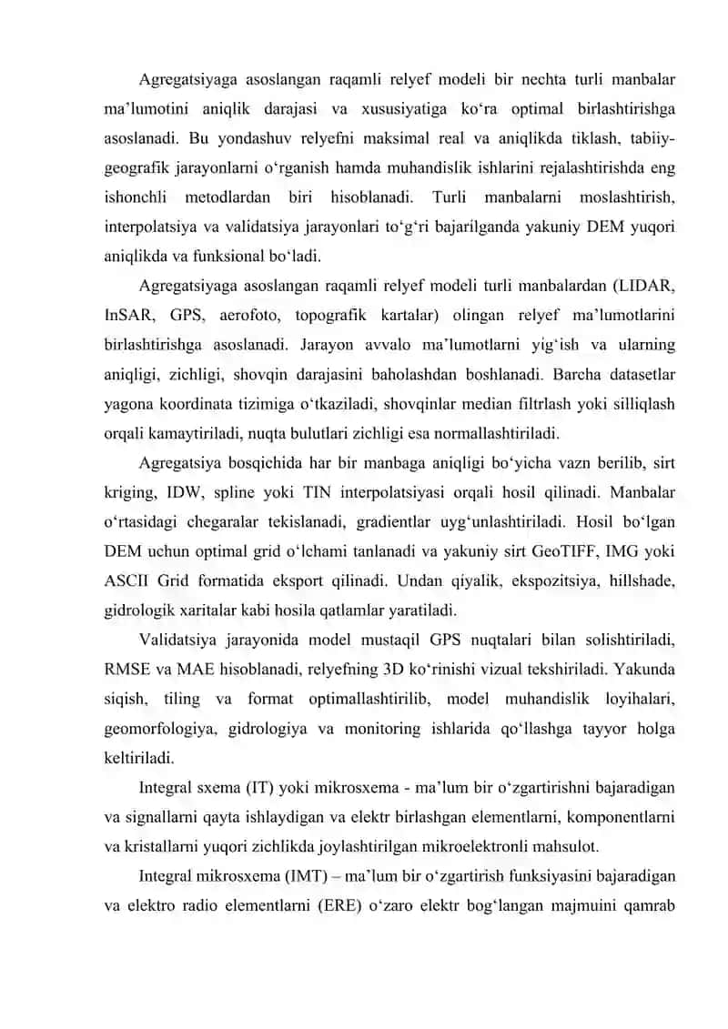 AGREGATSIYAGA ASOSLANGAN RAQAMLI RELYEF MODELINI YARATISH METODOLOGIYASI 2